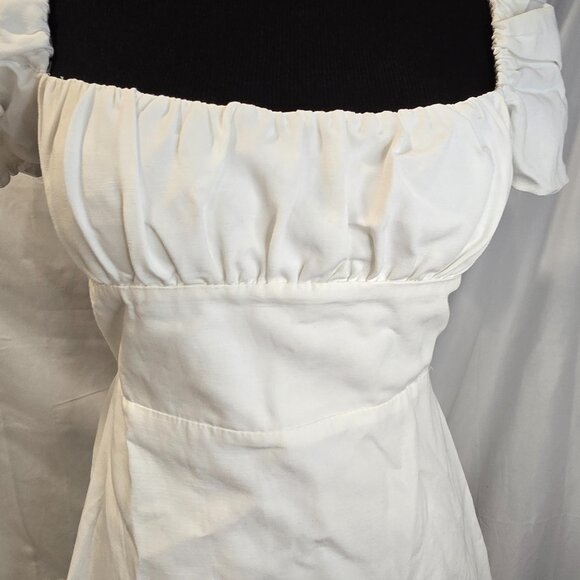NWT Zara Dress White Off The Shoulder Open Back Mini Size Large Zip Puff-Sleeve - Picture 6 of 12